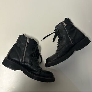 90s PRADA vibram women's black leather lace up 1.5" combat boots, 39.